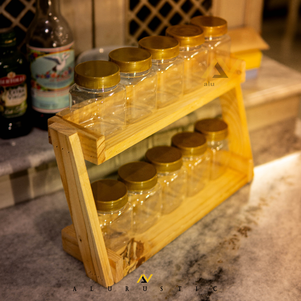 RAK KAYU UNIK UNTUK RAK BUMBU DAPUR / RESTO / KOSMETIK / RAK BUKU / RAK BUMBU DAPUR KAYU JATI BELAND