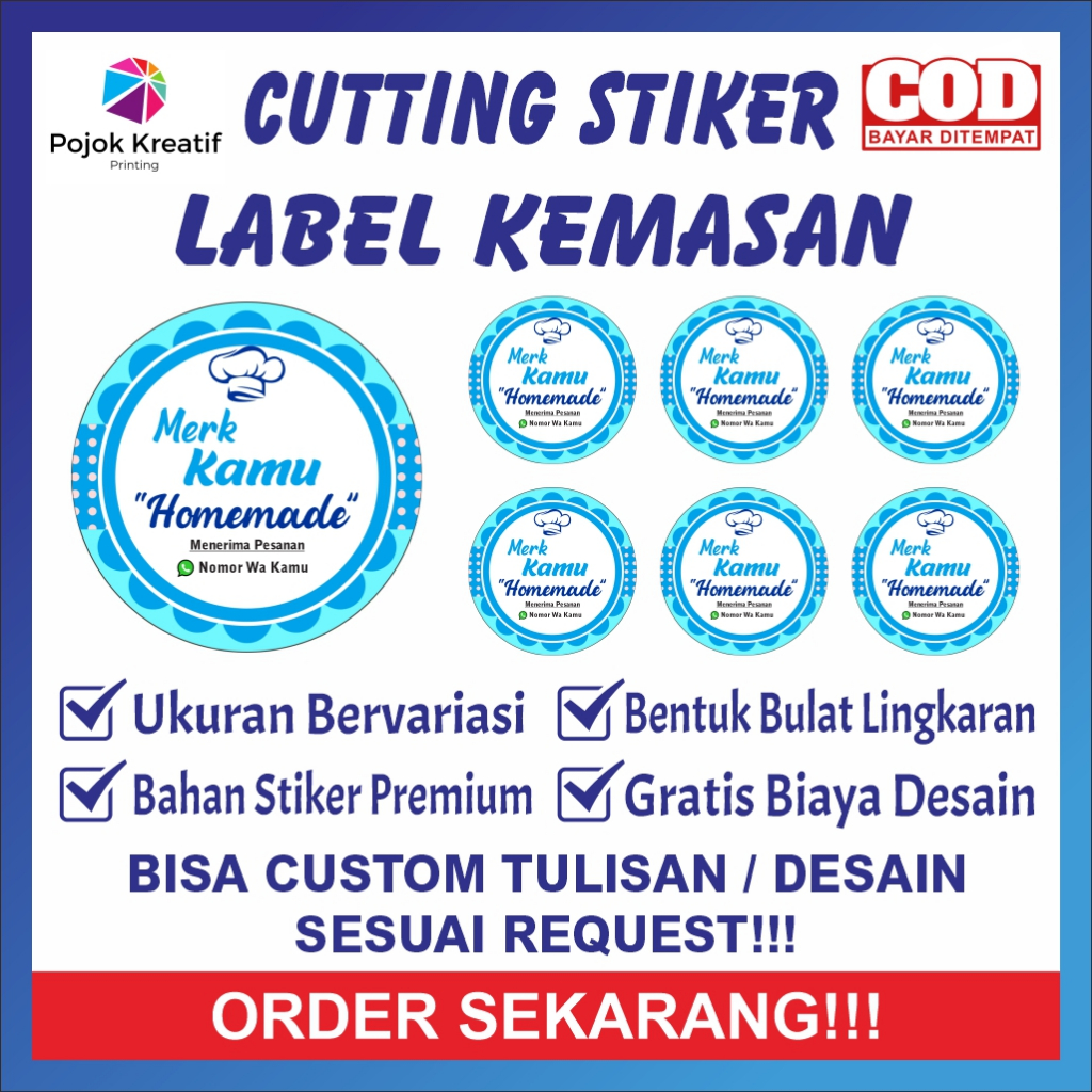 

Cetak Cutting Stiker Label Kemasan Makanan Kue A21 Biru Ungu Bontak Vinyl Ukuran 3 4 5 6 7 cm Dapat Banyak Bisa COD Custom Request Gratis Desain Pojok Kreatif