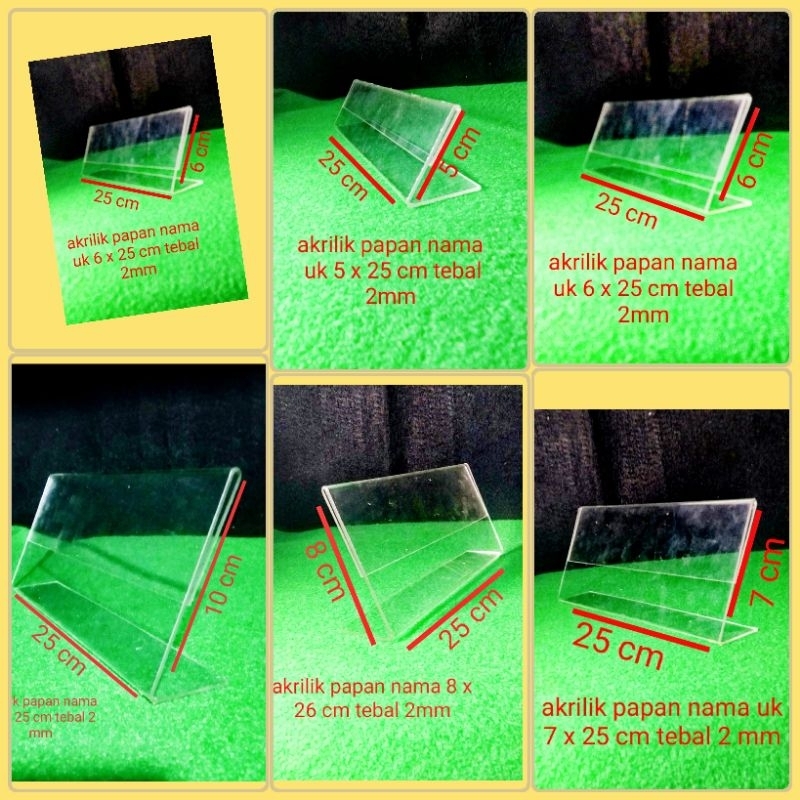 

papan nama meja akrilik 10 x 25/ 8 x 25 /7 x 25 /6 x 25 /5 x 25 cm model LL tebal 2 mm