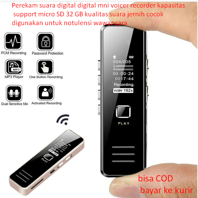 Perekam suara digital digital mni voicer recorder kapasitas support micro SD 32 GB kualitas suara je