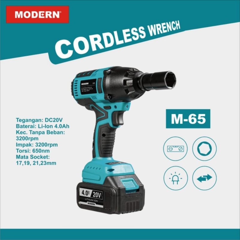 MODERN M-65 MESIN BOR IMPACT WRENCH CORDLESS 20V 1/2" / CORDLES PEMBUKA BAUT BATERAI / BATRE