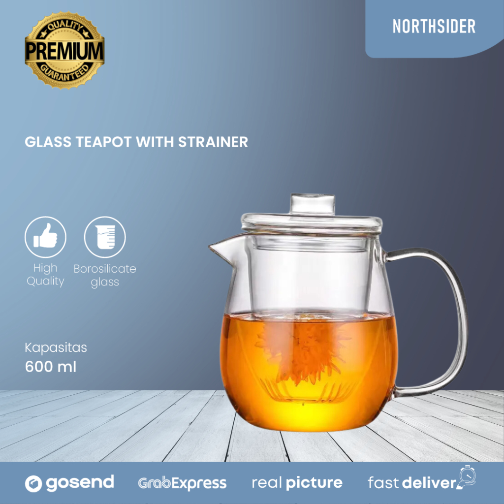 Glass infuser teapot 600ml | teko teh saringan kaca