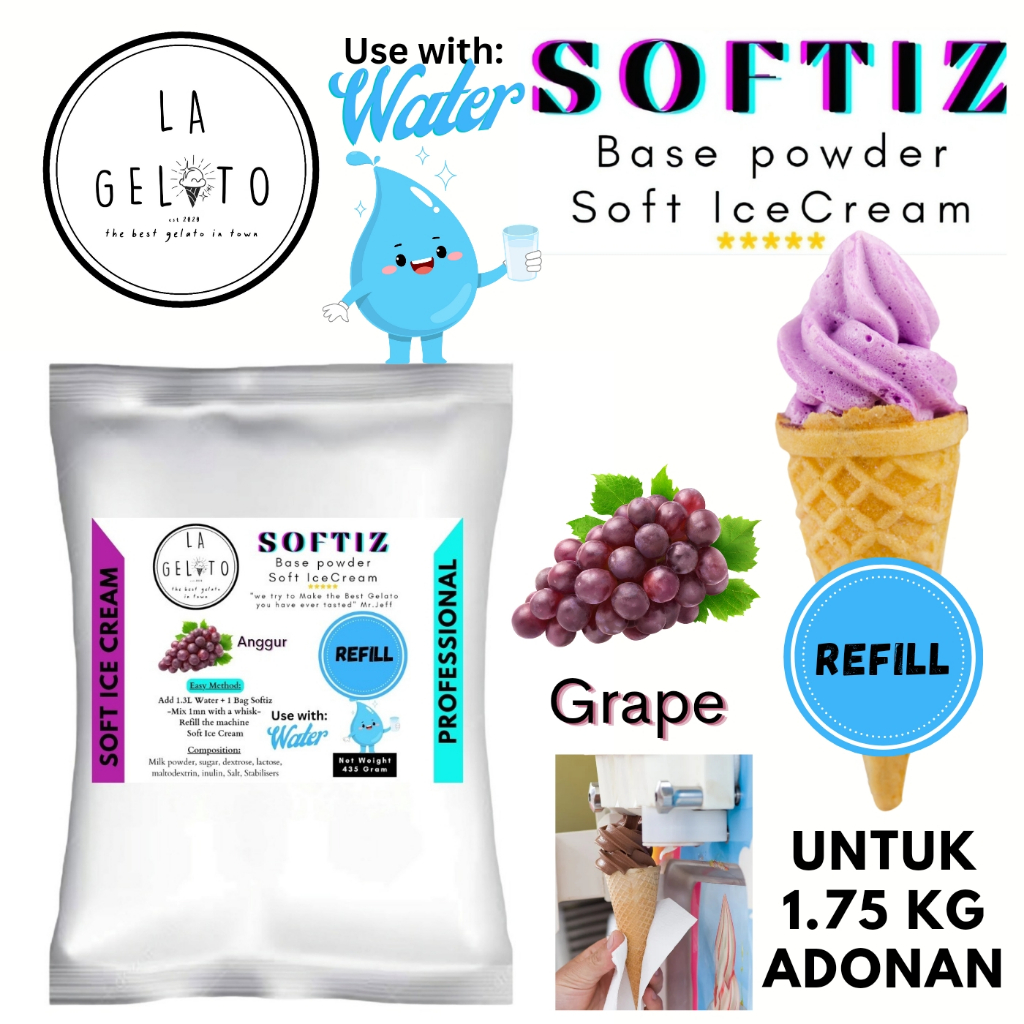 

435gr Bubuk Soft ice cream spesial untuk adonan 1.7kg - Rasa Anggur