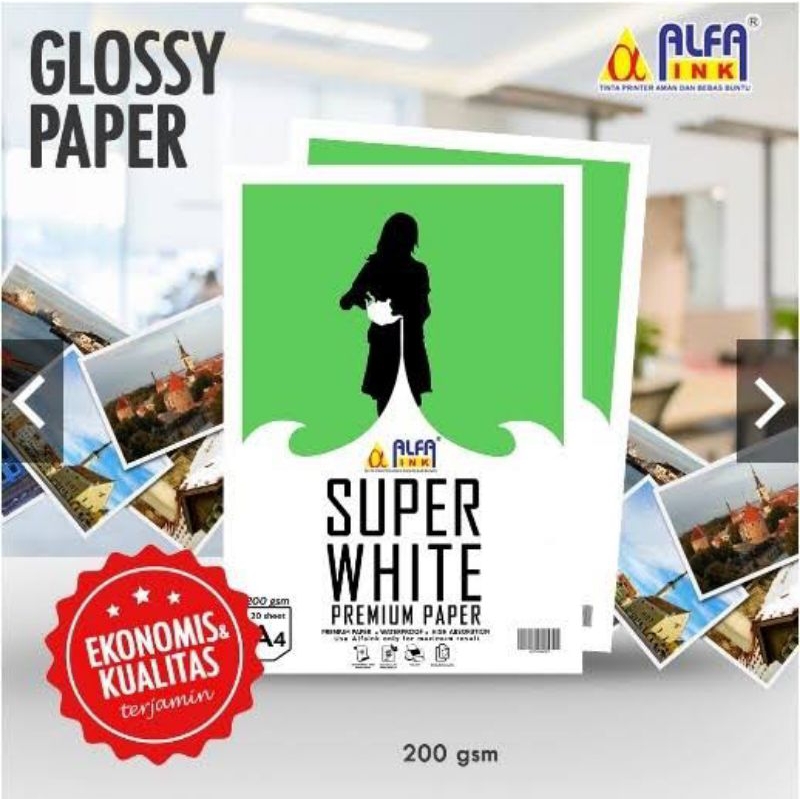 

KERTAS ALFAINK SUPER WHITE GLOSSY A4 200GSM