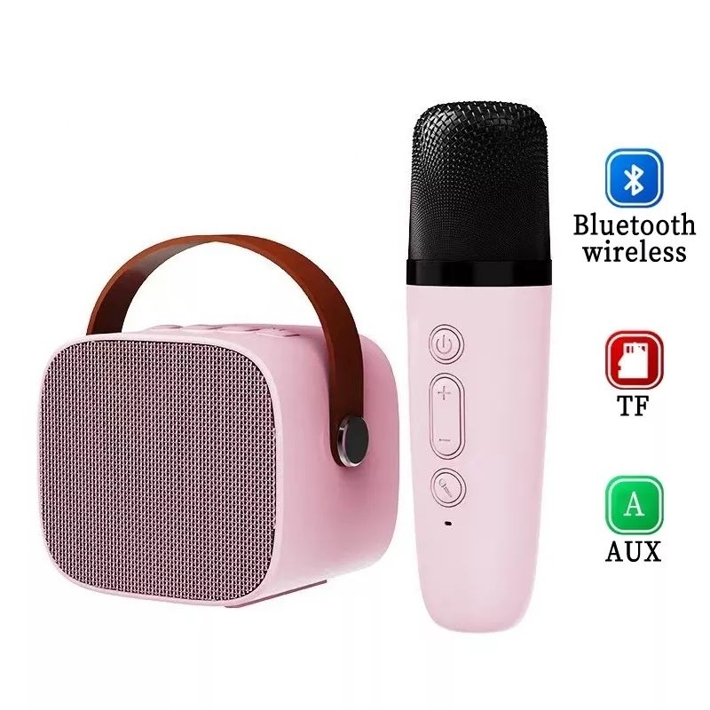 SPEAKER MINI KTV bisa karaoke pakai mic bluetooth music time LAD LD-18 pink biru putih bisa sambung 