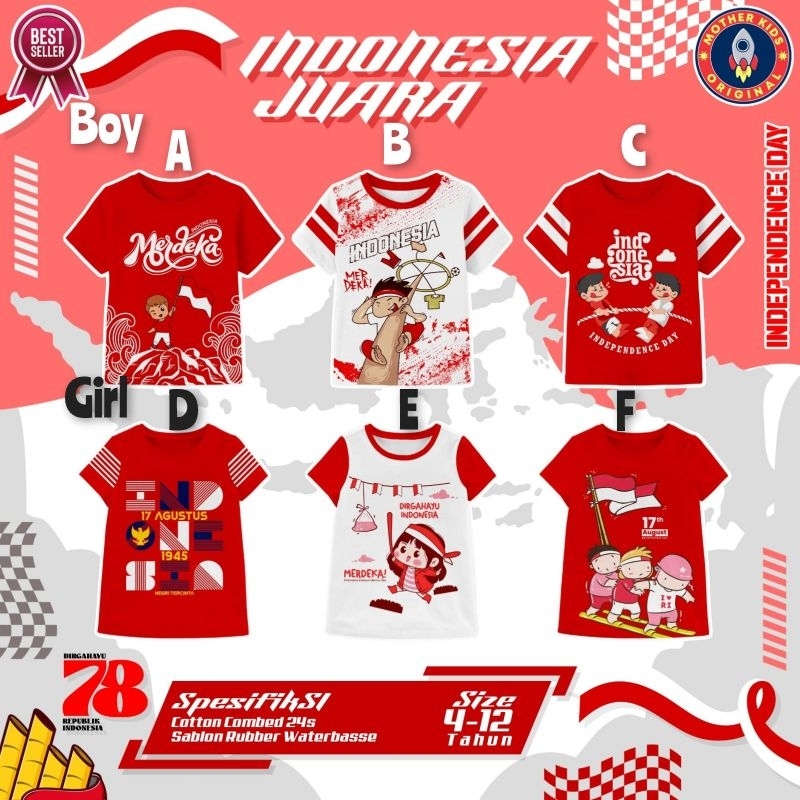 KAOS INDEPENDENT MOTHERKIDS/ KAOS MERDEKA MOTHERKIDS/ T-SHIRT INDEPENDENT ANAK / KAOS ANAK INDEPENDE