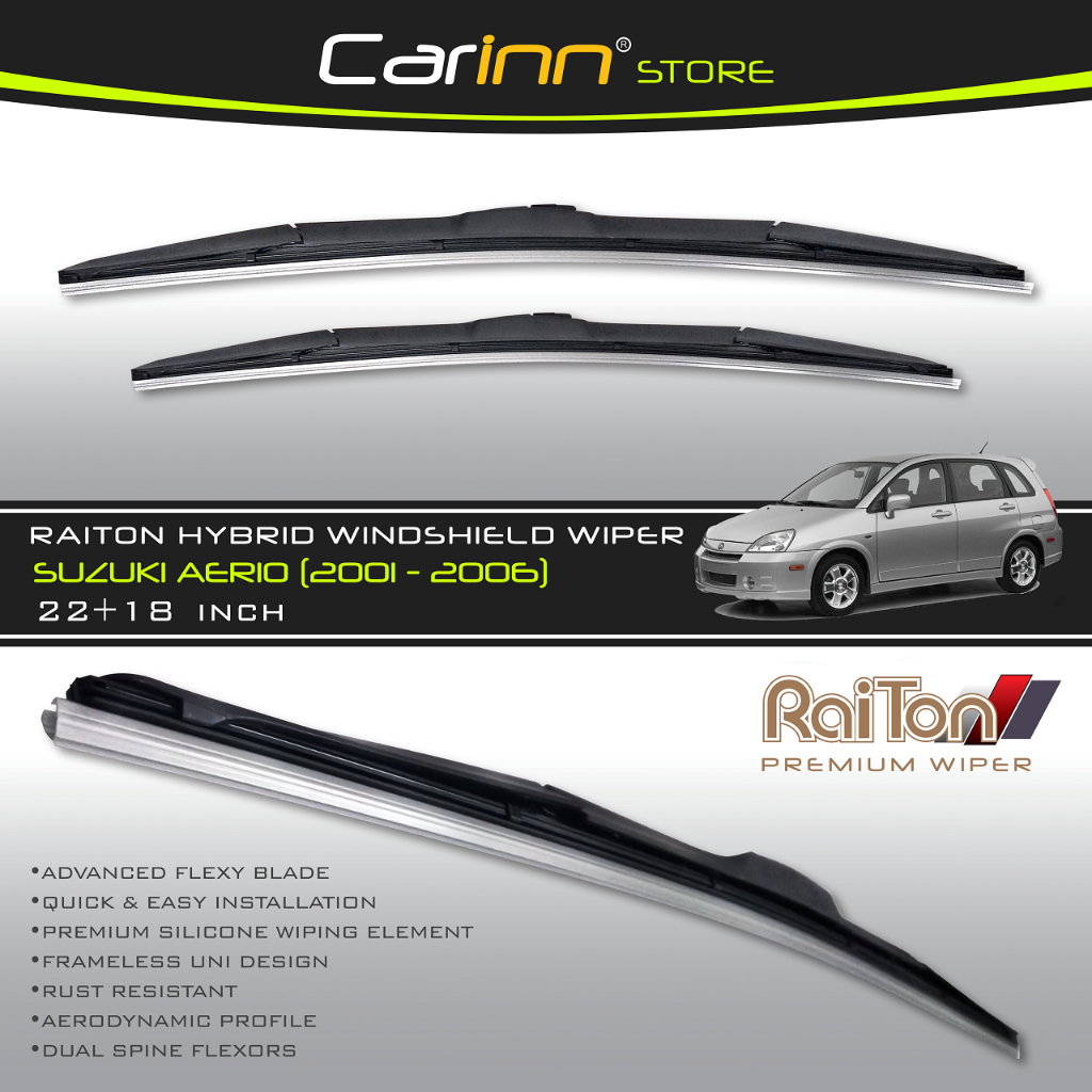 Raiton Sepasang Wiper Hybrid Kaca Depan Mobil Suzuki Aerio 2001-2006 22" & 18" -2 Pcs