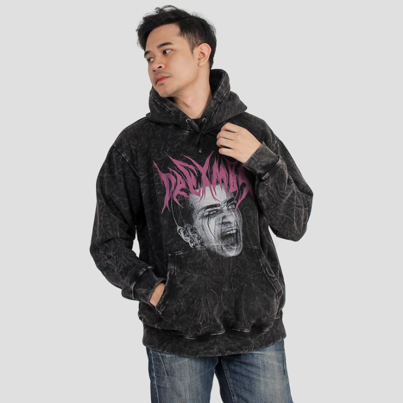 DREXMOR BLACK HOODIE OVERSIZE ANXIETY WASHED