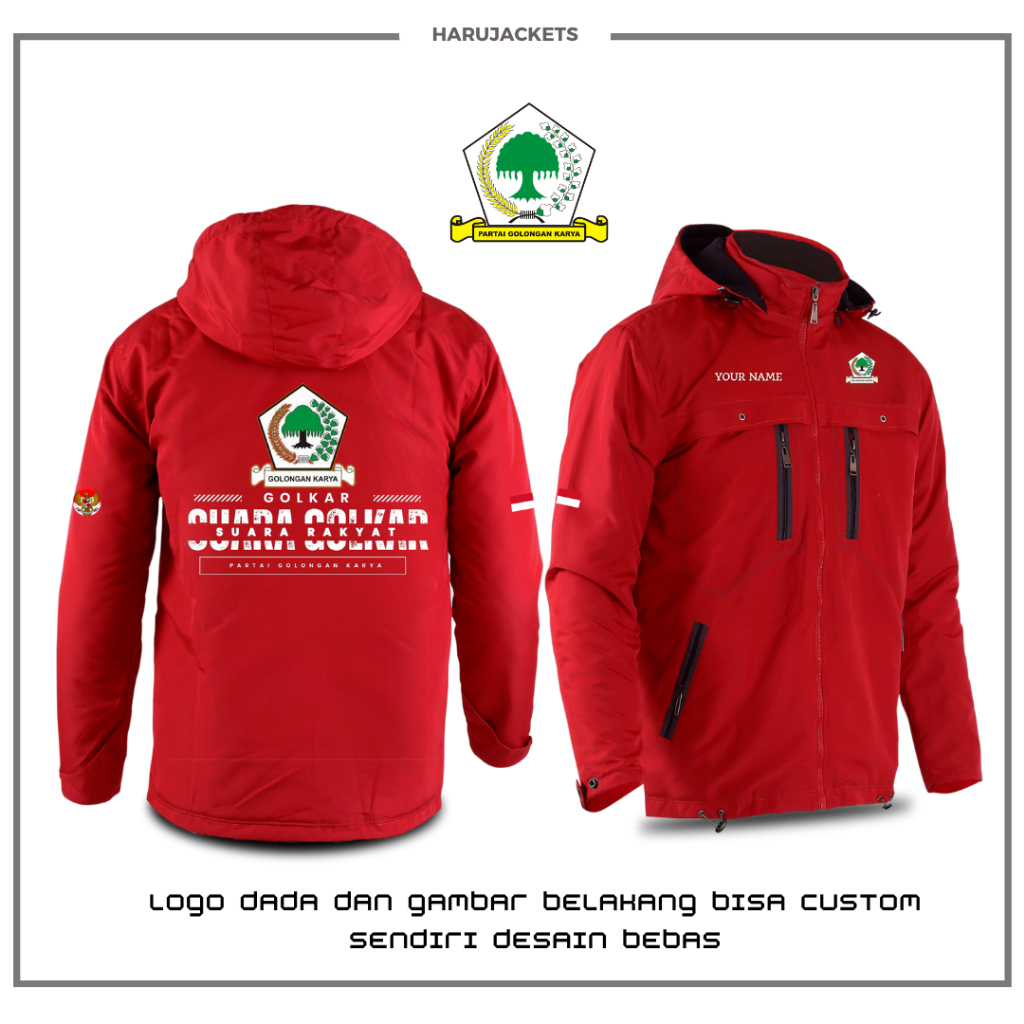 JAKET CLIMBER CUSTOM GOLKAR - BAJU JAKET PARTAI GOLKAR - JAKET CUSTOM PEMILU 2024