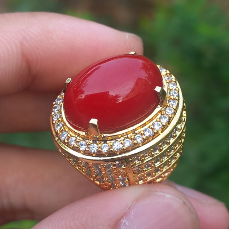 (bisa cod) cincin batu akik cempaka merah asli