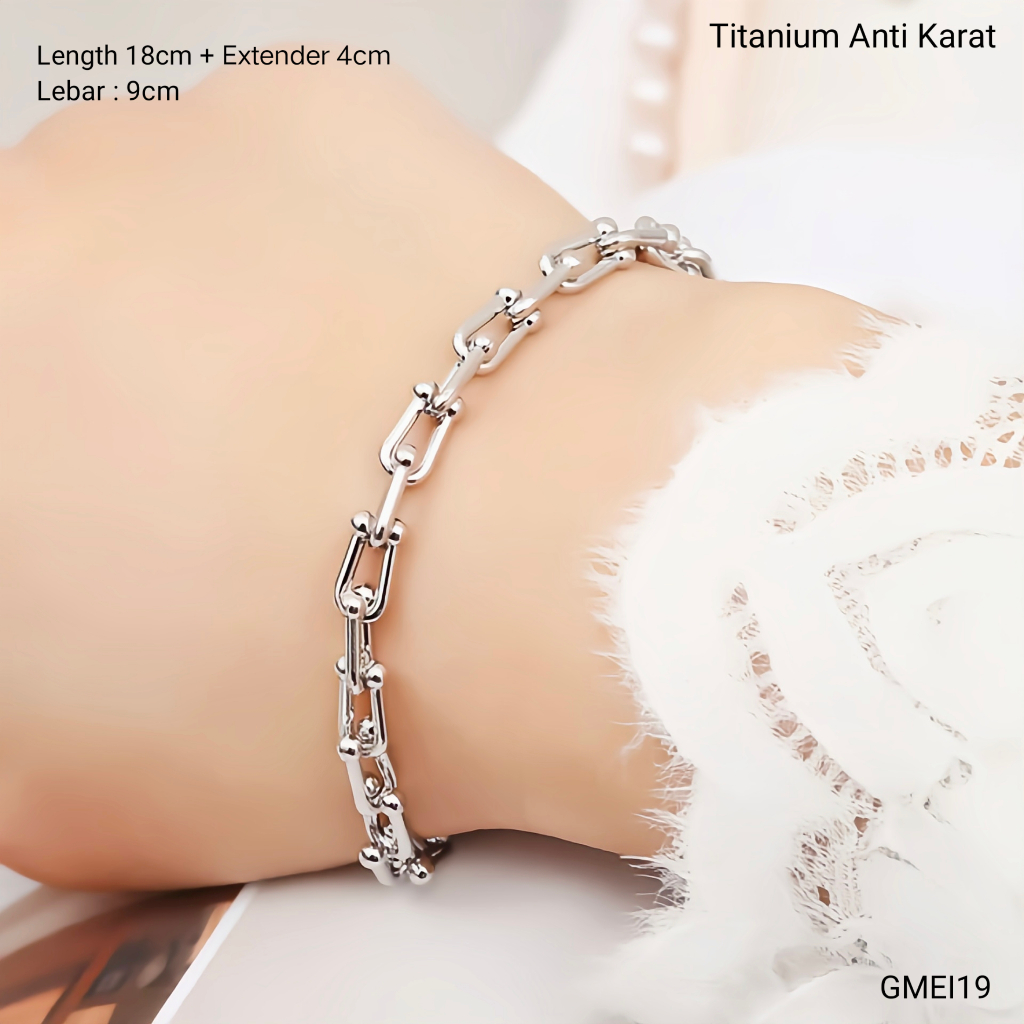 GMEI19 -  Gelang tangan wanita model rantai U tebal gaya hip hop Ukuran Besar Titanium stainless 316