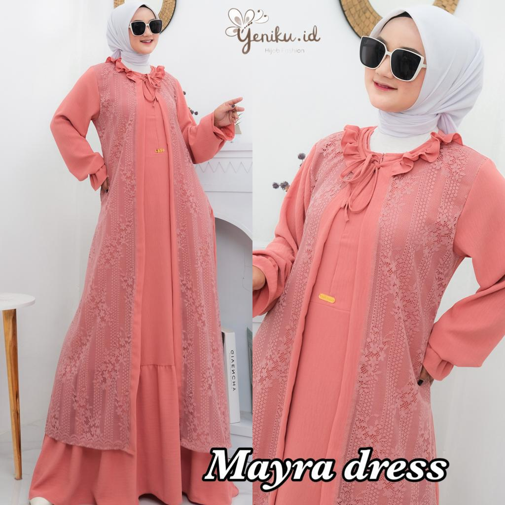 Mayra Dress - Gamis Crinkle Premium Mix Brokat Malika Terbaru Gamis All Size Elegan Kekinian