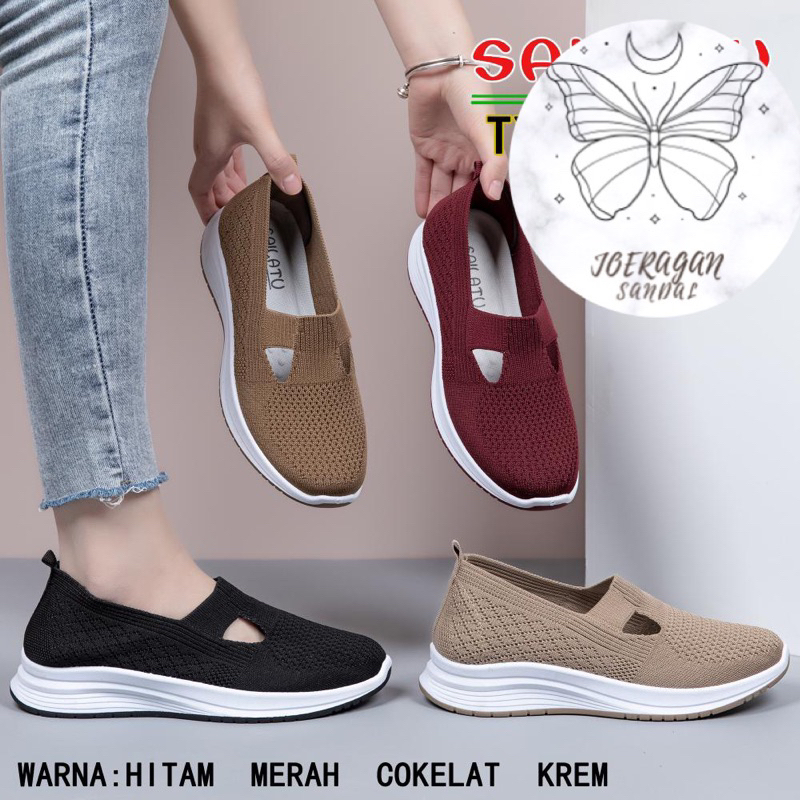 Sepatu Perempuan Wanita Dewasa Rajut  (L) Sol Putih