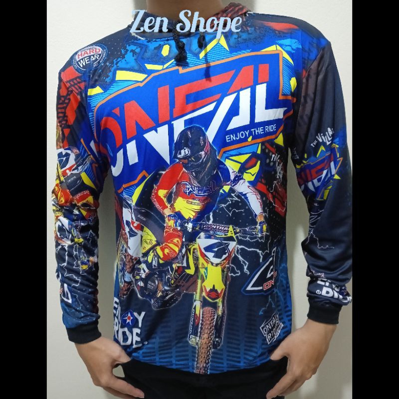 JERSEY MOTOCROSS BAJU TRAIL FULL PRINTING LENGAN PANJANG KUPLUK/TOPI DEWASA UKURAN M DAN XL