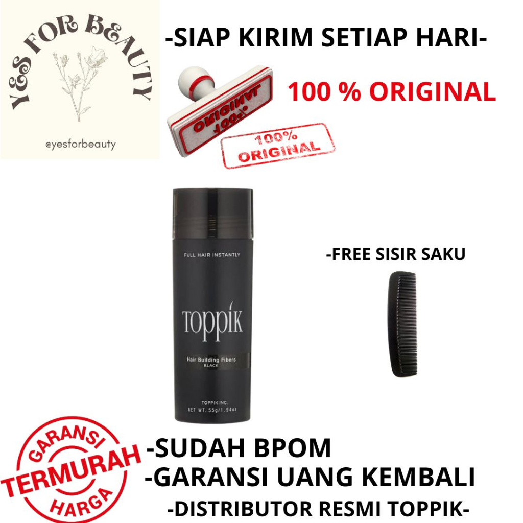 TOPPIK HAIR FIBER 27.5 GRAM ORIGINAL TOPPIK PENEBAL RAMBUT FREE SISIR