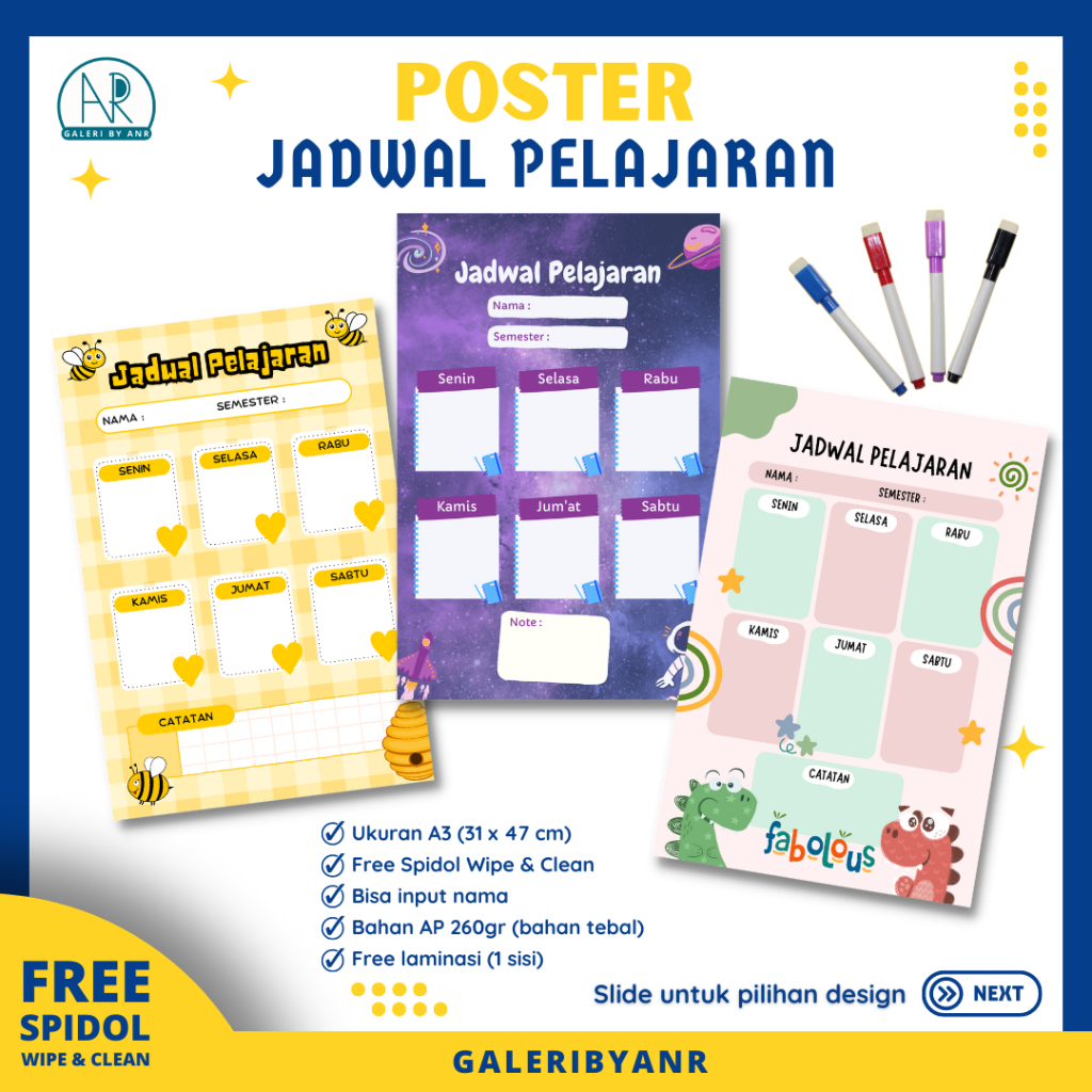 

D49 Poster jadwal pelajaran sekolah anak Custom Jadwal Piket Sechedule List Planner Jadwal Sekolah poster belajar Free spidol wipe and clean weekly planner
