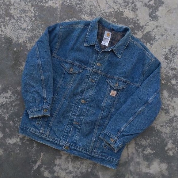 Trucker Jacket Carhartt Lined Tartan Denim Vintage