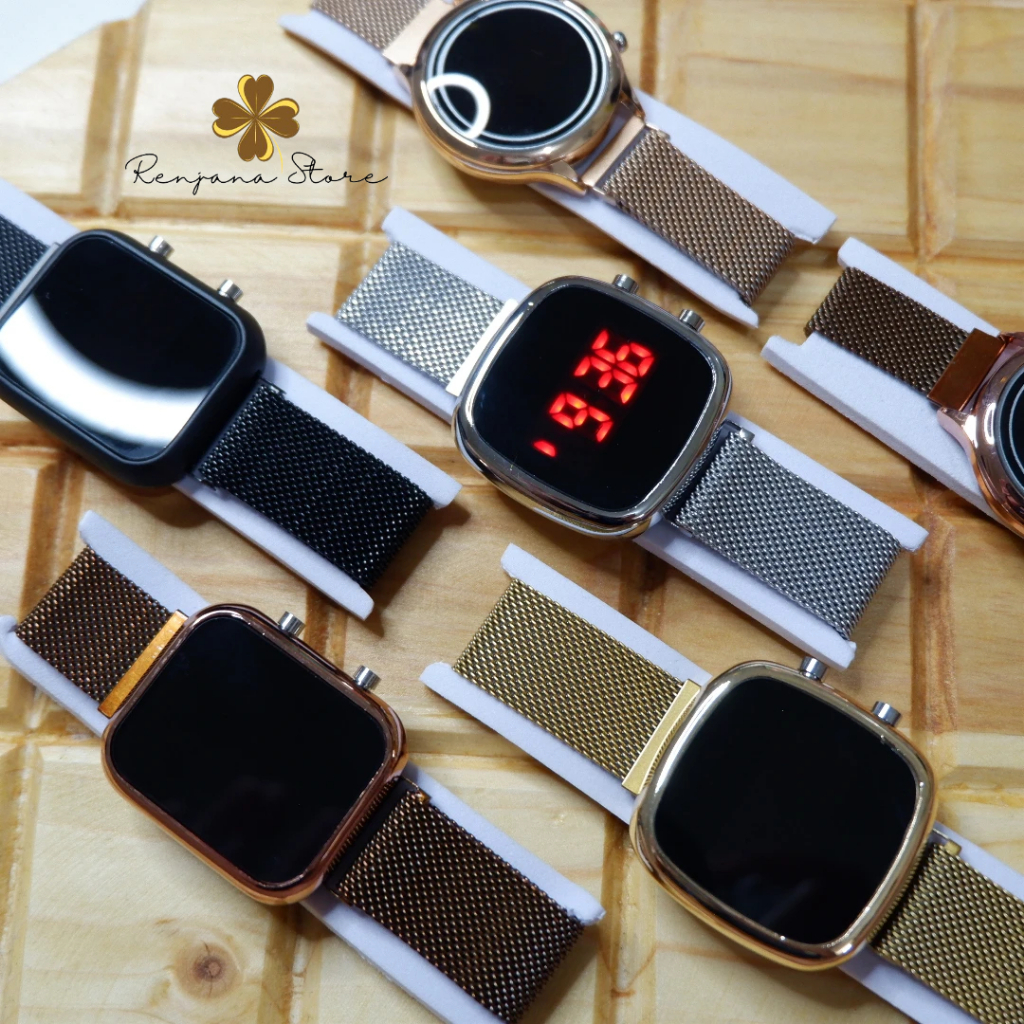 JAM TANGAN WANITA LED DIGITAL WATCH STRAP PASIR MAGNET MESH Segi Oval Bulat  jam tangan LED Digital 