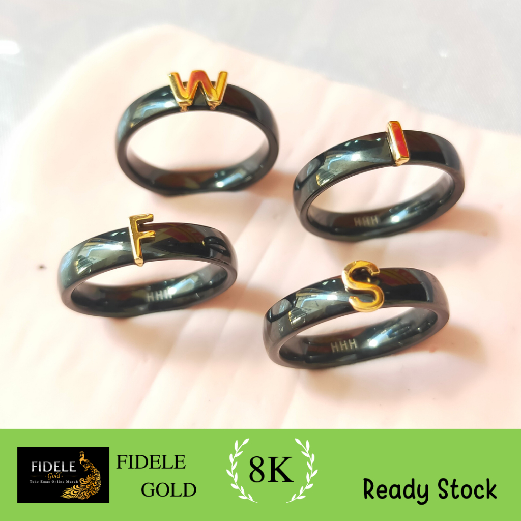Cincin keramik huruf E, F, I cincin emas asli surabaya 375 8karat