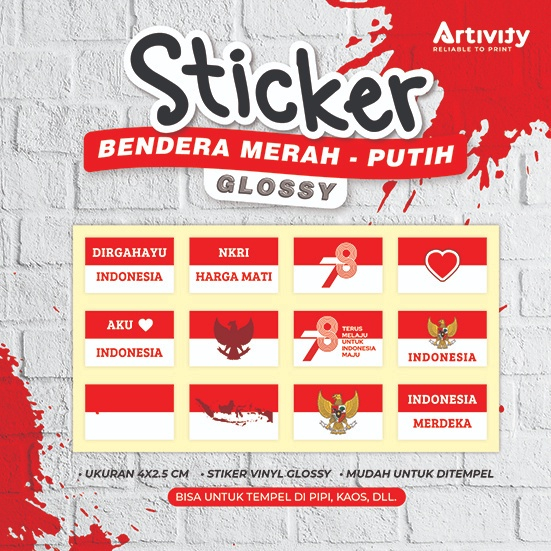 

STIKER BENDERA MERAH PUTIH PIPI DAN BAJU GLOSSY STIKER TOKO IMAH BISA COD