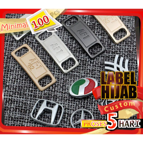 LABEL PLAT CUSTOM BAHAN ALLOY UNTUK AKSESORIS HIJAB JILBAB & PASHIMA DESAIN SENDIRI DI BANDUNG