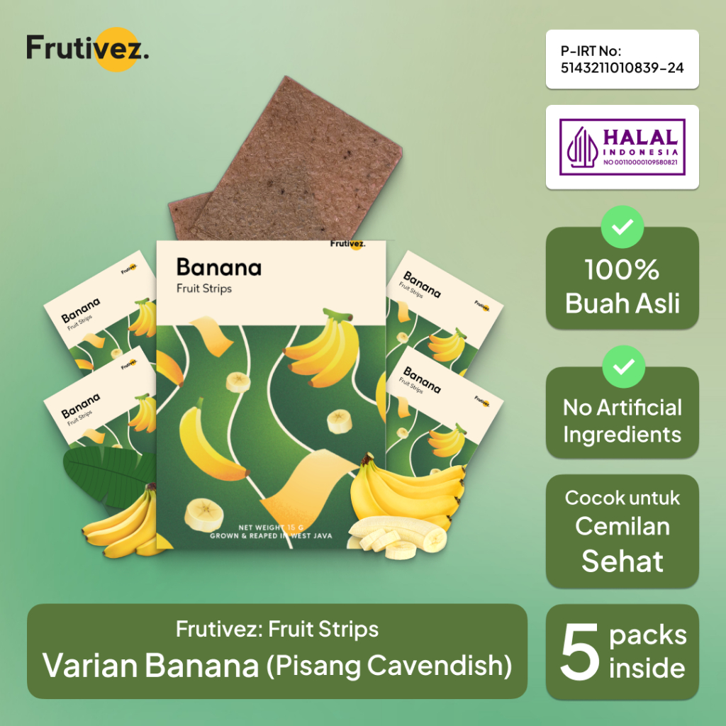 

[5 Pack] Frutivez Banana Fruit Strips - Dehydrated Fruits - Snack Cemilan Buah