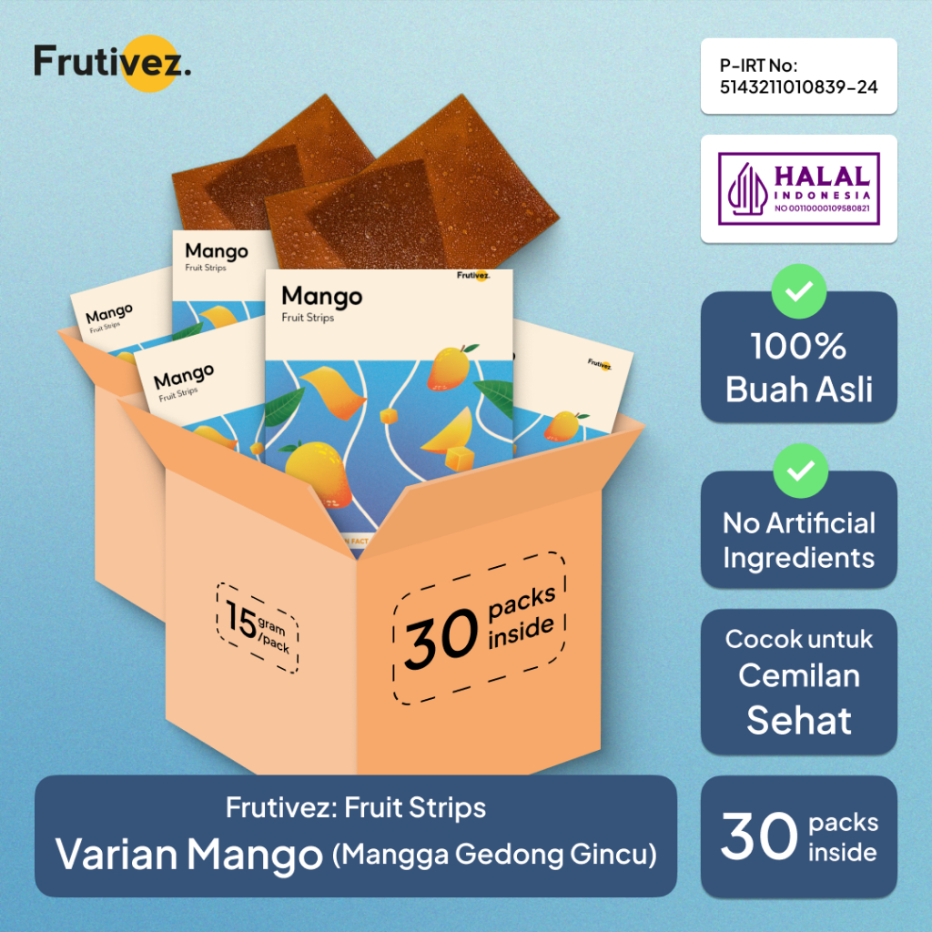 

[30 Pack] Mango Fruit Strips - Snack Cemilan Buah - Frutivez