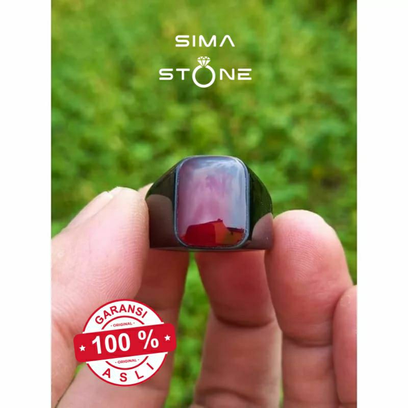 Cincin Batu Akik Red Baron Kotak Ring Black Titanium