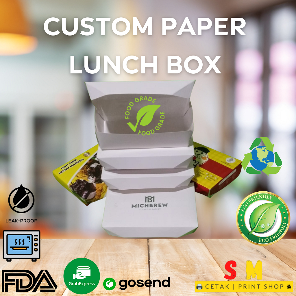 Custom Cetak Paper Lunch Box Food Grade Laminasi PE  Kotak Makanan