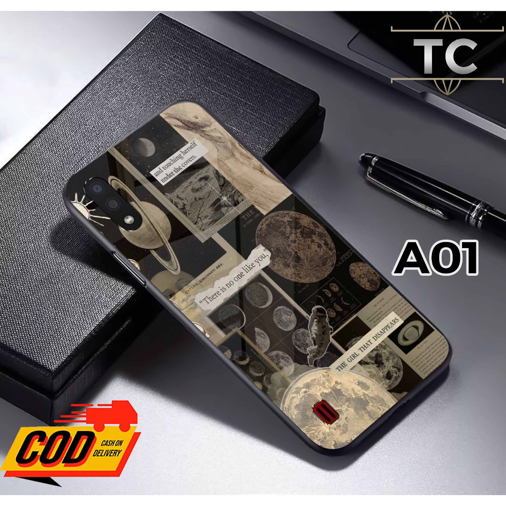 Softcase Glass Kilau glossy Fashion Motif Aestetic Vintage- Case Samsung A01 kaca glossy Casing Hp S