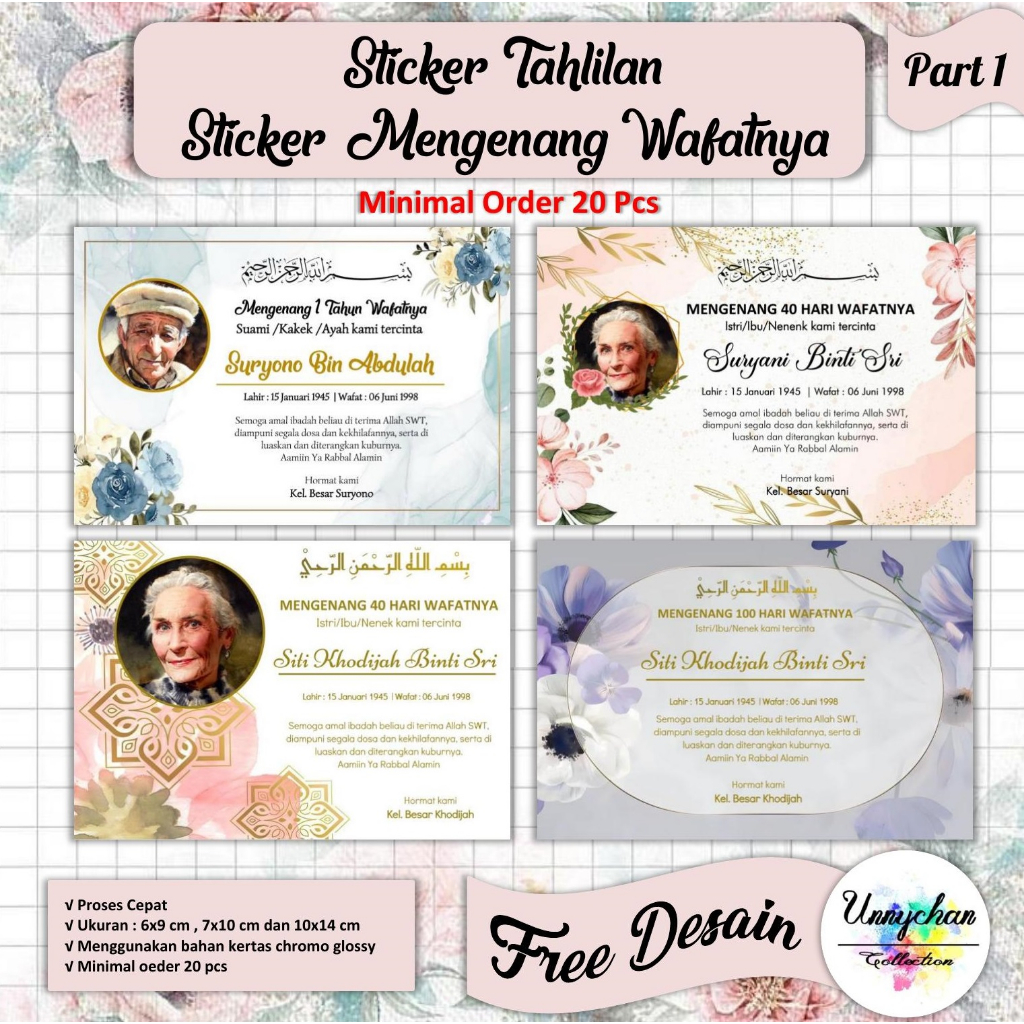 STIKER TAHLILAN  / MENGENANG WAFATNYA / HAUL / 40 HARI / 100 HARI / 1 TAHUN