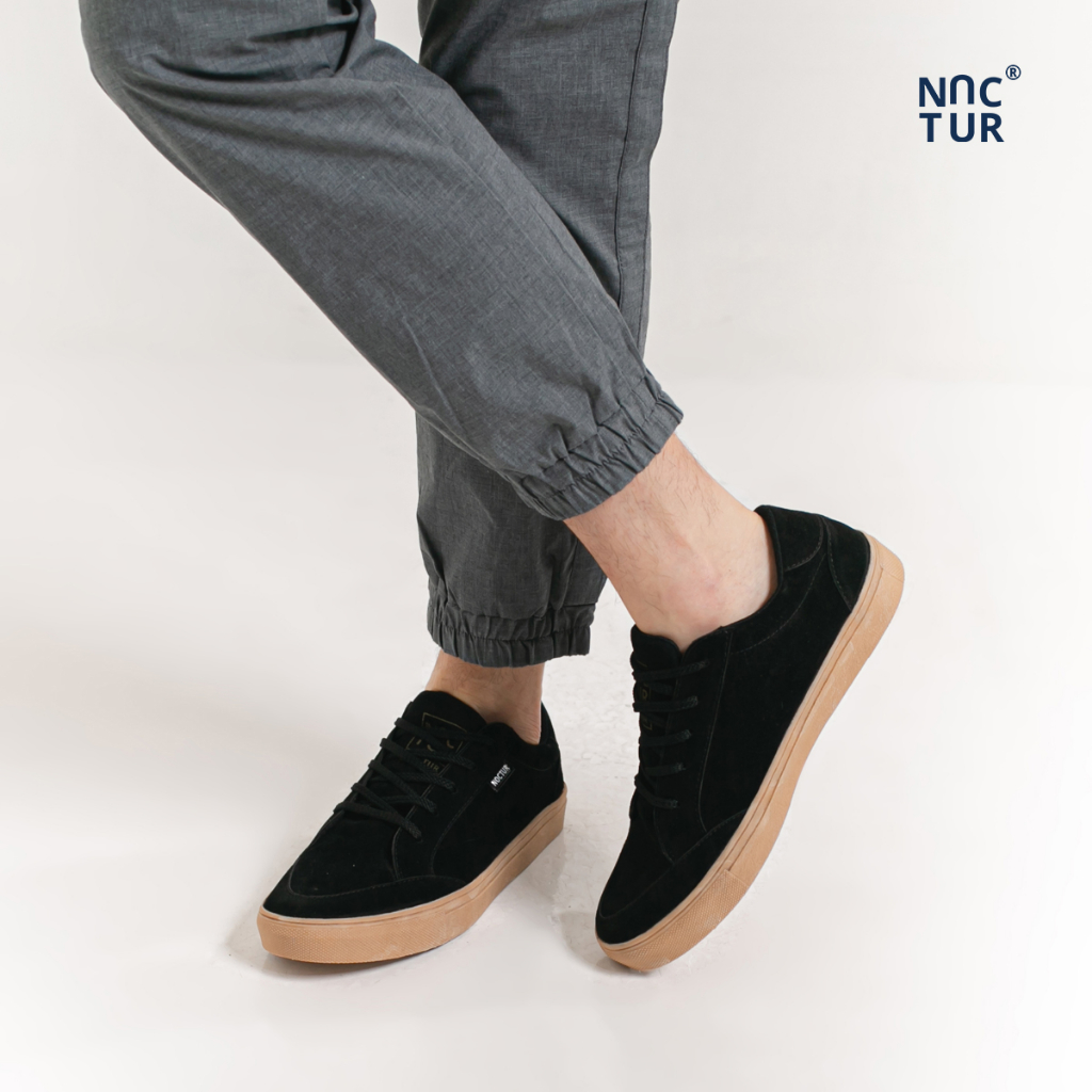 NOCTUR - Sneakers Pria Hitam Series Bahan Kulit Suede Size 38 - 44 N-204