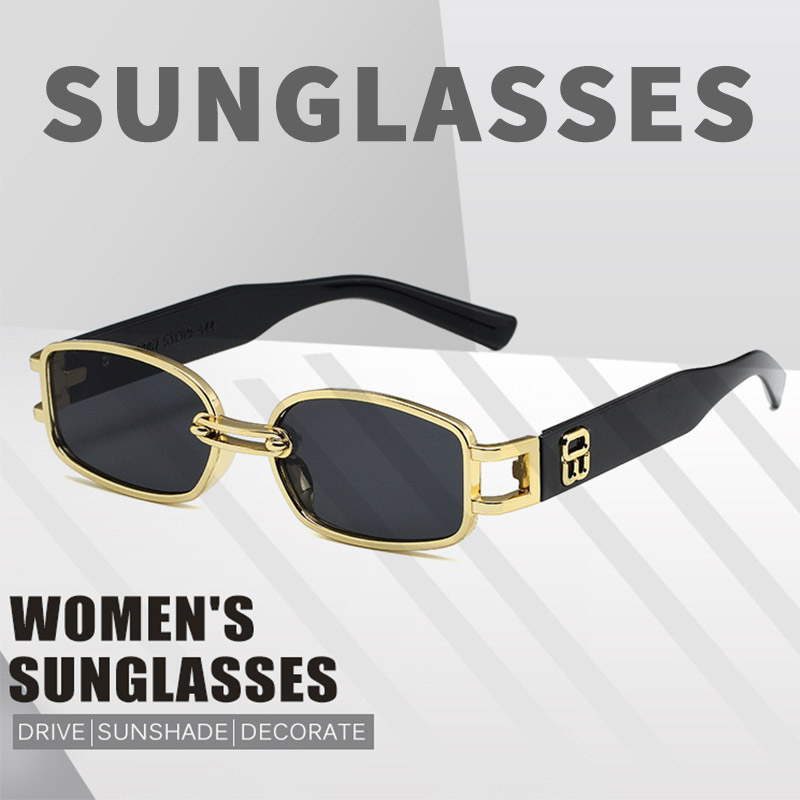 COD✨Kacamata Hitam Korea Gaya Ulzzang Wanita Kacamata Persegi Emas Rectangle Shades Retro Vintage Fashion Kaca Mata Sunglasses Impor Untuk Wanita Dan Pria-Yinmer
