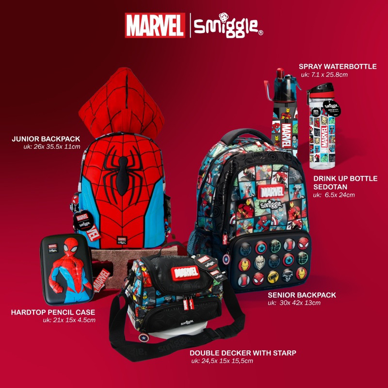 

SMIGGLE x MARVEL SERIES BAGS/HARDTOP PENCIL CASE/BOTOL MINUM