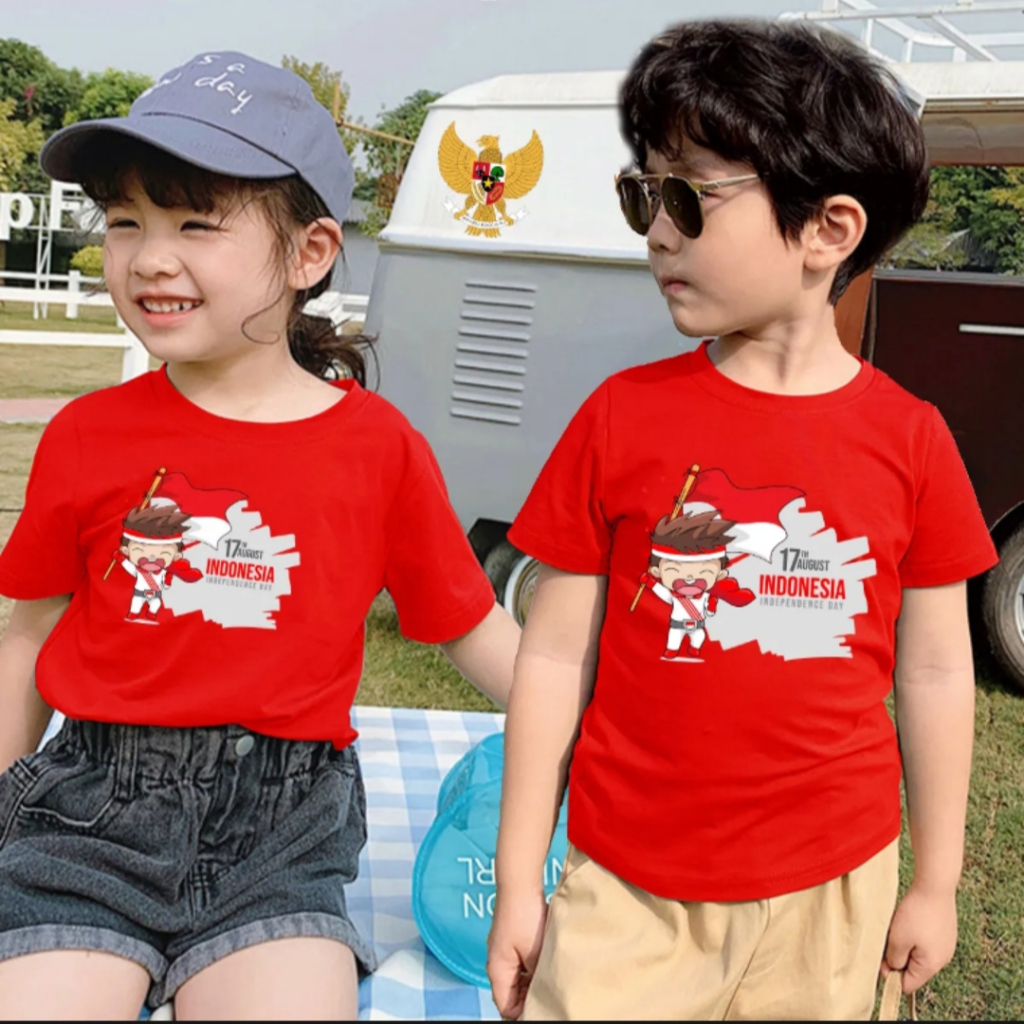 Baju kaos anak perempuan atau t-shirt anak laki-laki 17 agustus kemerdekaan indonesia bahan kaos adem kualitas bagus harga termurah
