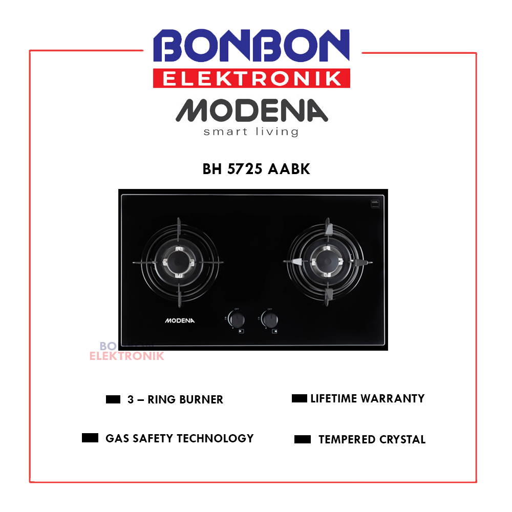 Modena Kompor Tanam Gas 2 Tungku BH 5725 AABK/BH5725AABK Built In Gas