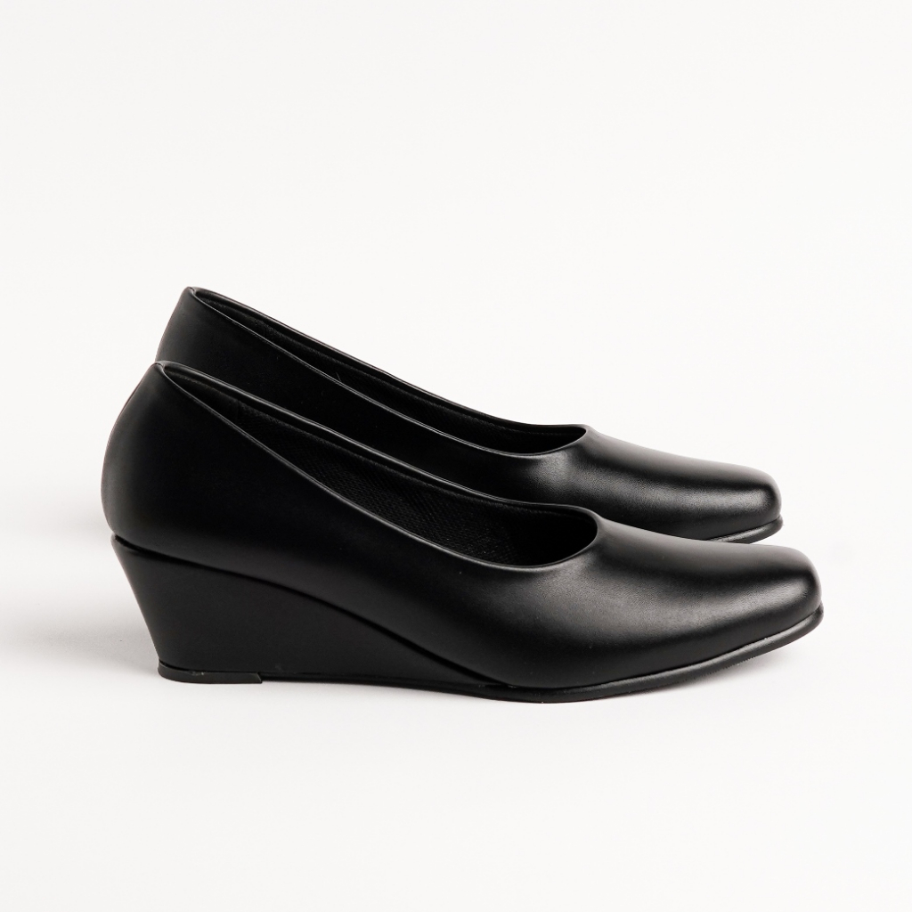 sepatu oxford big size 40-41-42-43-44-45 wedges pantofel kulit hitam / sepatu wanita kerja kantor / 