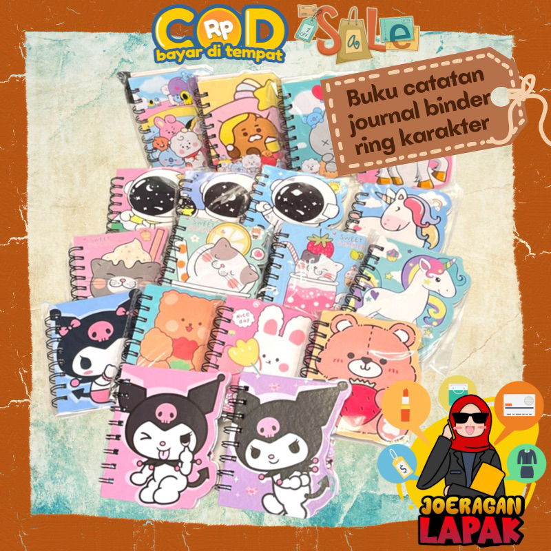 

⭐️JOERAGANLAPAK⭐️BUKU CATATAN BINDER RING JOURNAL KARAKTER MINI NOTES KARTUN KUROMI BTS ALIEN BEAR UNICORN CAT