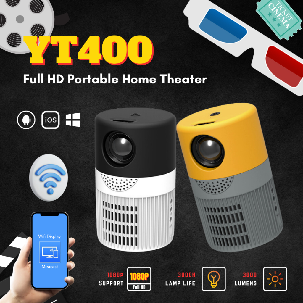 Mini Projector YT400 LED Projector HD 720P Room Mini Proyektor YT 400