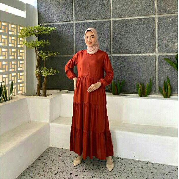 GAMIS BUSUI RAYON DASTER RUMAHAN DRESS BAHAN KATUN COTTON VISCOSE POLOS MAXI LENGAN PANJANG WARNA BA