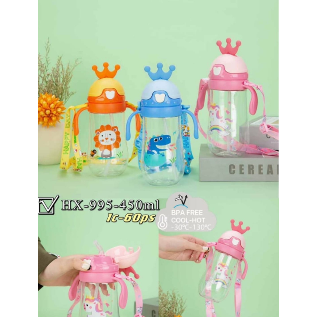 Botol Minum Motif Dino 450ML + Free Stiker 3D + Tali Botol Viral BZ-266