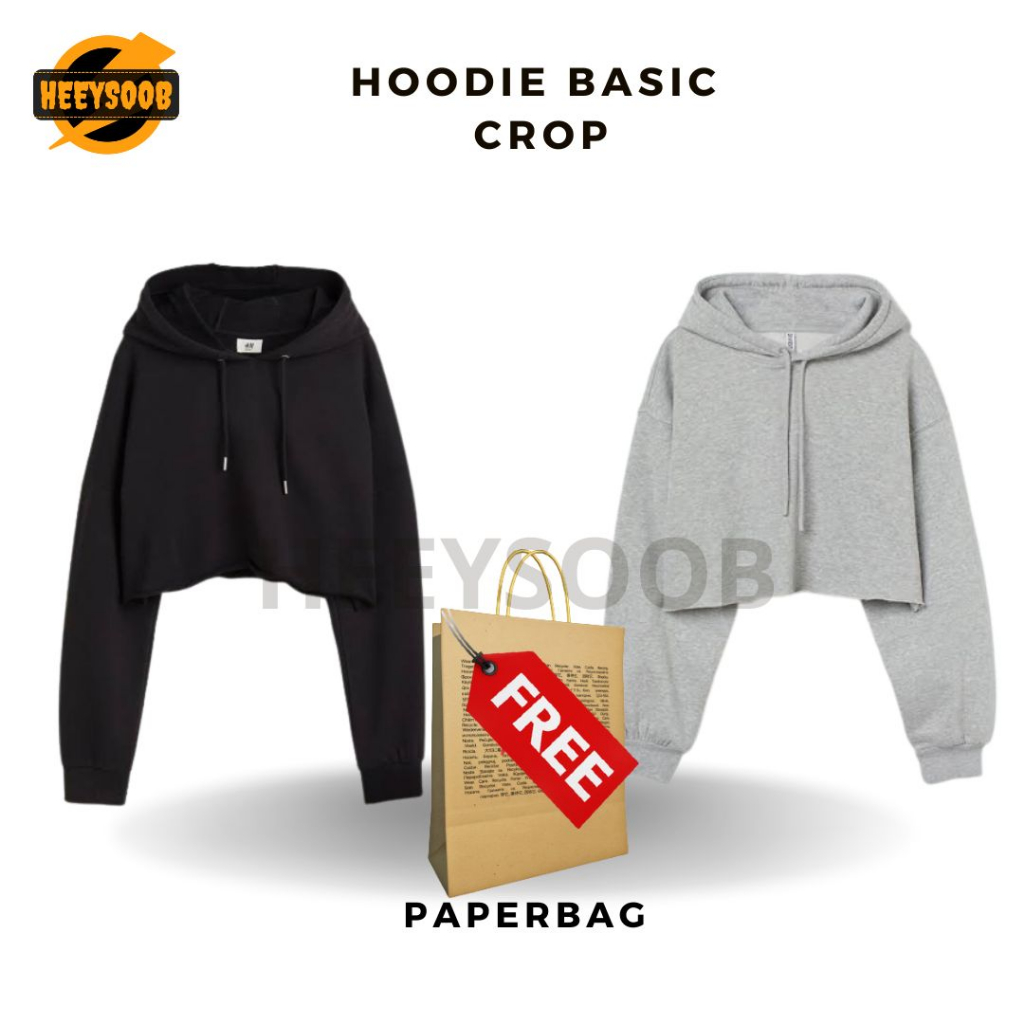 Hoodie HM Basic Crop Hoodie Crop Top Sweater Hoodie Crop Wanita
