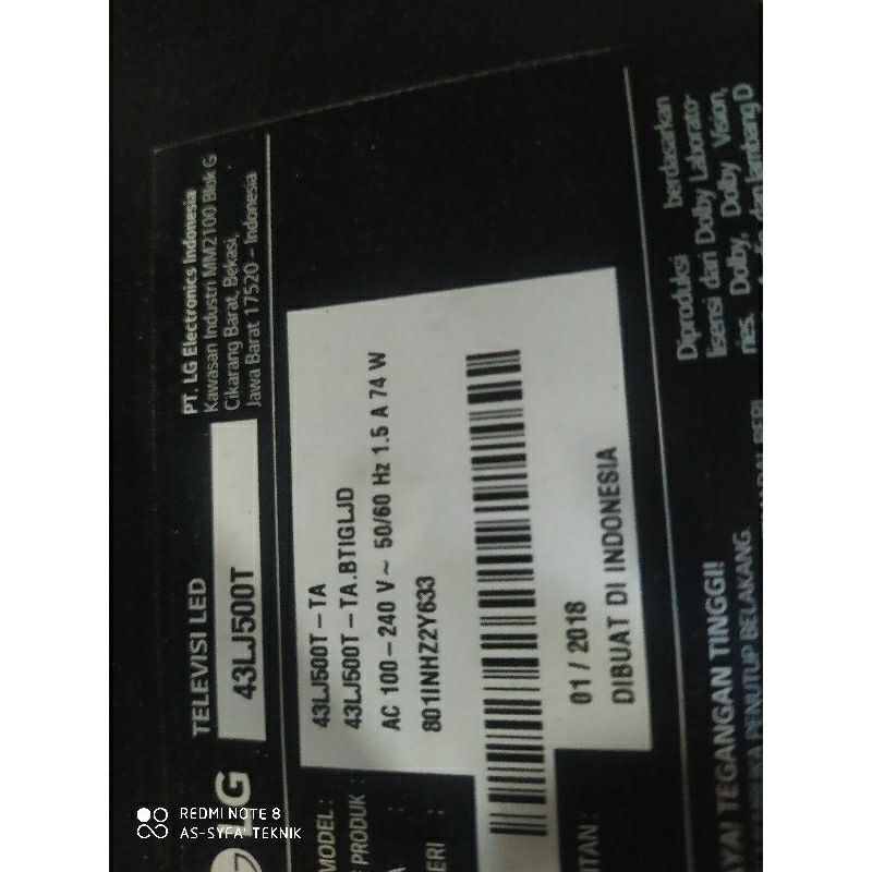 mainboard tv led lg 43lj500t