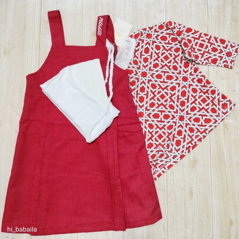 Set Gamis/Dress Overall Merah Putih by Pito Dito