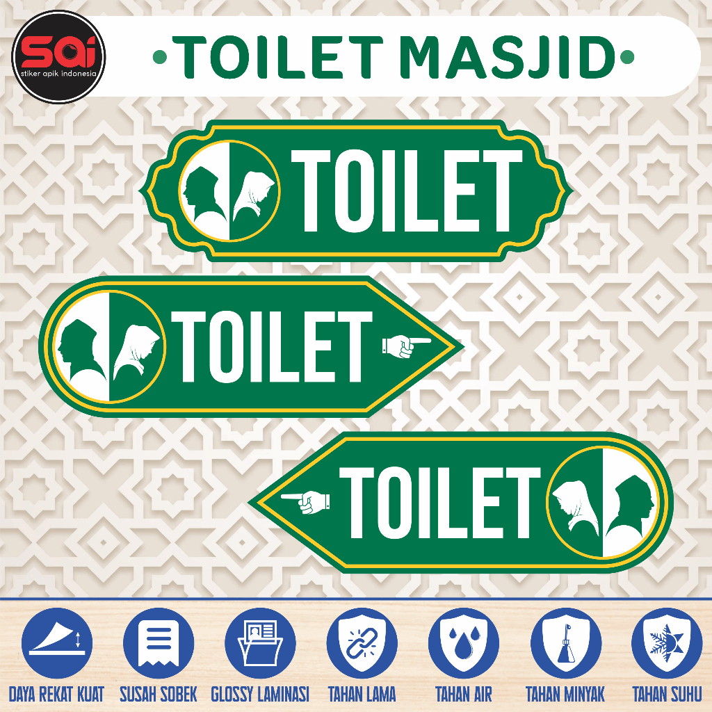 

STIKER VINYL PETUNJUK ARAH TEMPAT TOILET MASJID MUSHOLLA LAMINASI GLOSSY