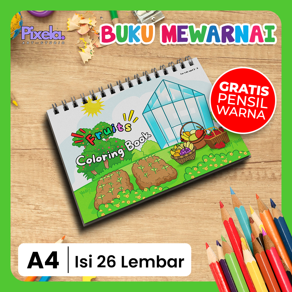 

PREMIUM Buku Mewarnai Gambar Anak Lucu Edukasi Seri Fruit / Buah A4 untuk Usia 3 sampai 6 Tahun GRATIS PENSIL WARNA