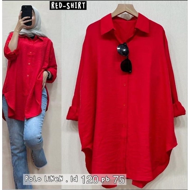 KEMEJA WANITA MERAH POLOS IMPORT PREMIUN EDISI MERAH PUTIH