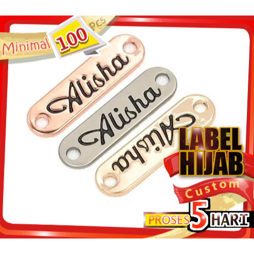 Label plat hijab custom alloy desain bebas harga murah desain 3D untuk aksesoris kerudung bros hijab