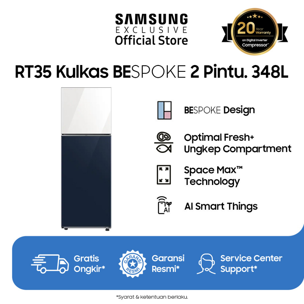 Samsung Kulkas 2 Pintu 348L | BeSpoke Design | Optimal Fresh+ Ungkep Comparment | RT35CB56408ASE