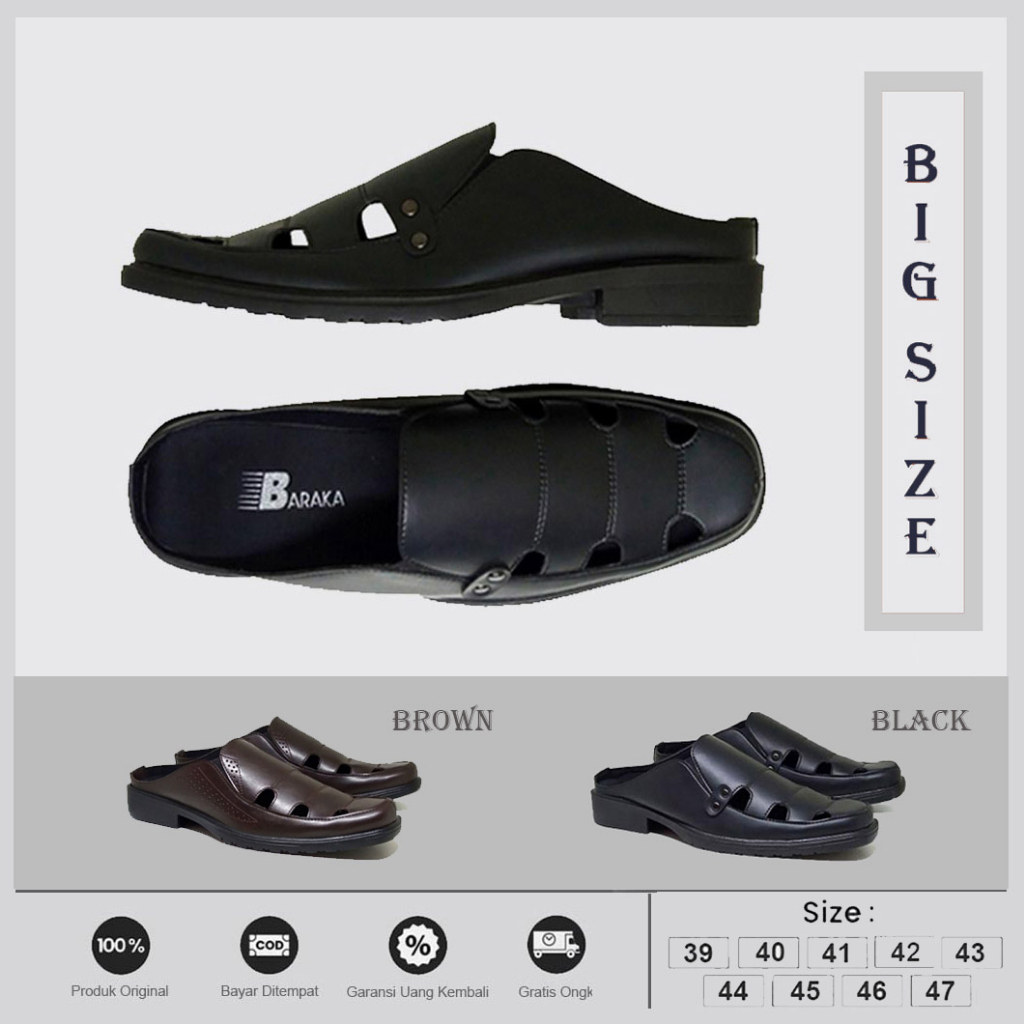 Sepatu Sandal Kulit Pria Big Size 39-47 Bustong Casual Formal / Sandal Sepatu Selop Mule Ukuran Jumb